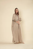 Sahar Luxe Embellished Abaya – Sand & Cocoa