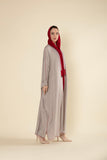 Sahar Luxe Embroidered Tassel Abaya – Pearl Grey & Red