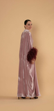 Lavender Velvet Kaftan with Feathered Sleeves