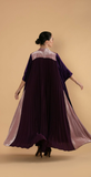 Plum Velvet Cape Dress with Pleated Contrast Panels