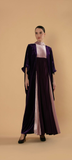 Plum Velvet Cape Dress with Pleated Contrast Panels