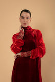 Ruby Velvet kaftan with Embellished Cuffs