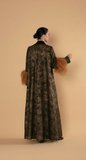 Gold-Toned Printed Abaya with Feathered Cuffs