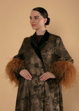 Gold-Toned Printed Abaya with Feathered Cuffs