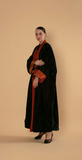 Elegant Velvet Abaya with Rich Copper Accents