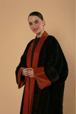 Elegant Velvet Abaya with Rich Copper Accents