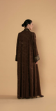 Classic Chocolate Brown Abaya with Subtle Golden Patterns