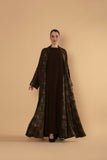 Classic Chocolate Brown Abaya with Subtle Golden Patterns