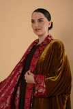 Reversible Mustard Velvet Abaya with Brocade Trim