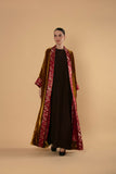 Reversible Mustard Velvet Abaya with Brocade Trim