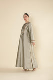 Zari Luxe Silk Jalabiya in Pastel Greyish Green