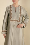 Zari Luxe Silk Jalabiya in Pastel Greyish Green