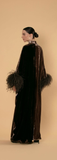 Double Color Velvet Kaftan with Feathered Sleeves - Brown