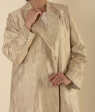 Gold Long Banarasi Fabric Coat with Front Button – Nueva Collection