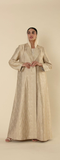 Gold Long Banarasi Fabric Coat with Front Button – Nueva Collection