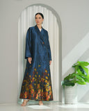 Midnight Bloom Print Coat Abaya - Navy Blue