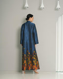 Midnight Bloom Print Coat Abaya - Navy Blue